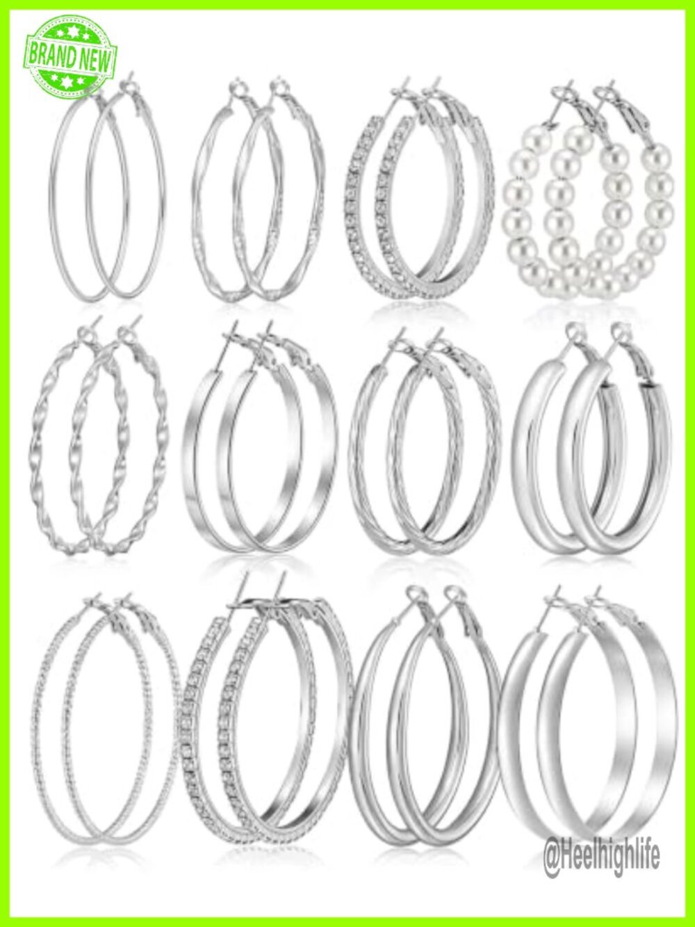 12 Pair Hoop Earrings Set for Women Alloy 40mm 50mm Lightweight Gift